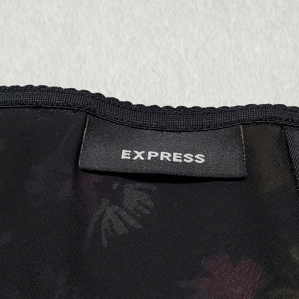 90s-Y2K Vintage Retro Express Silk Chiffon Black Multi-color Floral Midi Skirt S - Picture 12 of 13